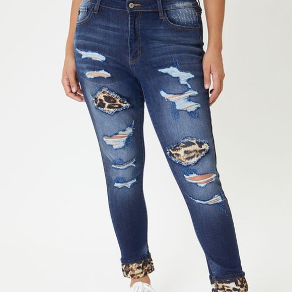 NEW! KanCan USA Leopard Detail Jeans 1X, 2X & 3X - Picture 6 of 12